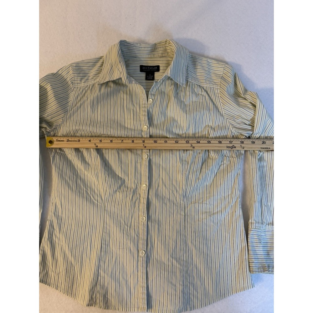 Preppy/ Classic/ Ann Taylor Cotton, Striped Button Up/size Medium - Picture 5 of 7